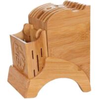 Support de rangement de cuisine multifonctionnel - Bloc à couteaux de cuisine en bambou avec support pour couteaux et autres accessoires