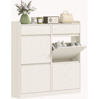 Scarpiera en bois mince 4 tiroirs basculants 2 tiroirs coulissants, 98x19.2x95.3 cm, blanc