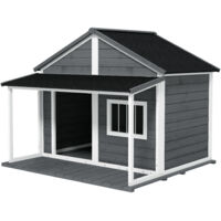 Cuccia per cani esterna con terrazza, finestra e tetto impermeabile, 124x112x105 cm, gris