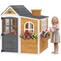 Cabane enfant extérieur bois, maisonnette avec porte, fenêtres, 3 jardinières jaune