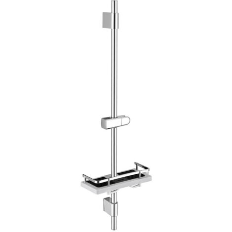 Duschstange 90cm Edelstahl Chrom mit Ablage, Duschhalterung höhenverstellbar 360° drehbar, Wandhalter verstellbar für vorhandene Bohrlöcher