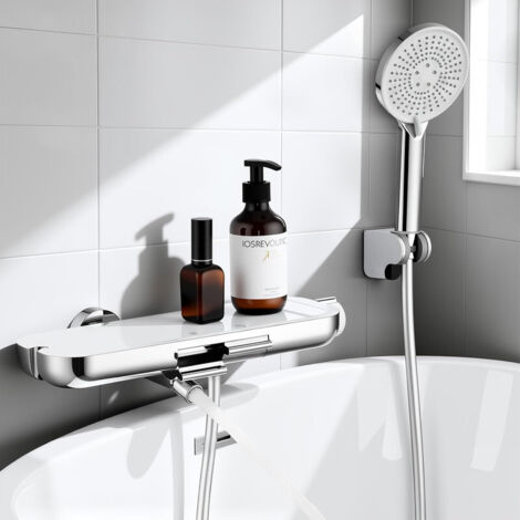 Badewannenarmatur mit Handbrause, 360° drehbarer Auslauf, Badewannenarmaturen mit Duschbrause, Glasablage, 1,5 m PVC Schlauch, Mischbatterie zur Wandmontage