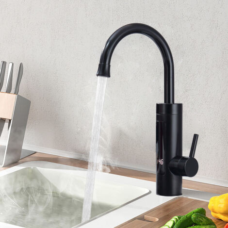 Wasserhahn mit Durchlauferhitzer 230V Elektrischer Wasserhahn,Schwarz Küchenarmatur mit Durchlauferhitzer Wasserhahn,Camping, Küchenarmatur Edelstahl 360° Swivel [Energieklasse C]