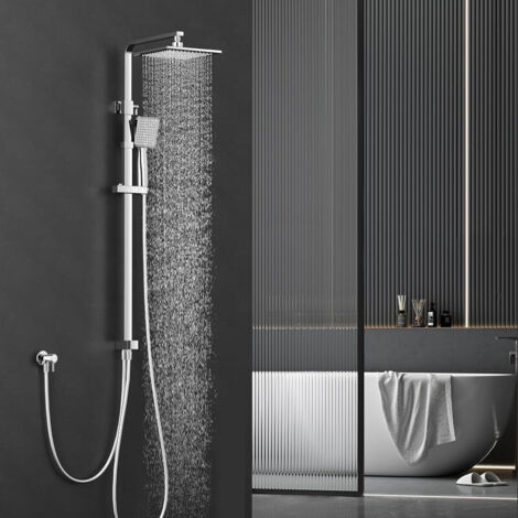 Regendusche Duschsystem ohne Armatur Chrom, Duschsystem Edelstahl Duschset ideal zum Nachrüsten, Verstellbare Duschsäule Ohne Thermostat Duschset Eckig