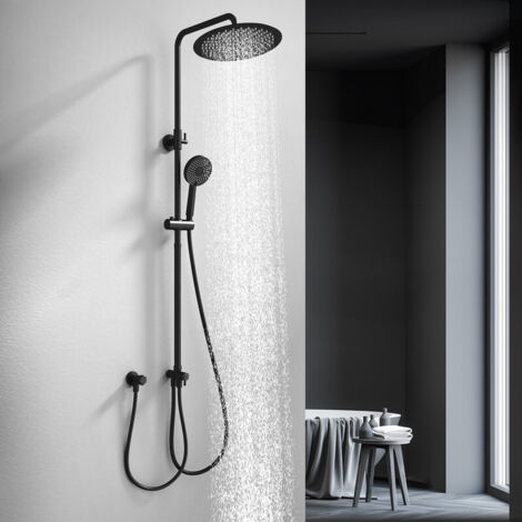Regendusche Schwarz Duschsystem ohne Armatur, 300mm Rund Regendusche Edelstahl Duschset, Höhenverstellbar, 3 Strahlarten Duschkopf, Duschsystem, Duschsäule Duschset für Dusche
