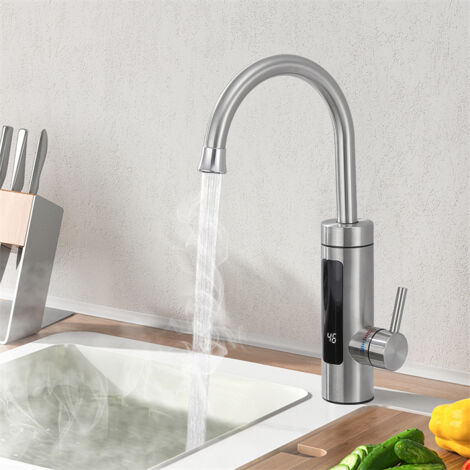 Elektrische Küchenarmatur mit Durchlauferhitzer Smart Heater Spültischarmatur 360° drehbar Edelstahl Küchenarmatur mit LED Temperaturanzeige Elektrisch Durchlauferhitzer Wasserhahn Bad/Küche