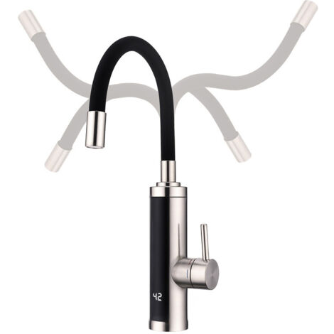 Rubinetto cucina elettrico 230V 3300W con scaldabagno istantaneo, miscelatore inox con beccuccio flessibile 360º, display LED, anti-spruzzo, installazione rapida, classe energetica C