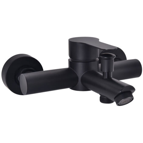 Miscelatore vasca da bagno nero opaco a parete, rubinetto monocomando con 2 uscite, bocca vasca, attacco 135–165 mm, senza doccetta e flessibile