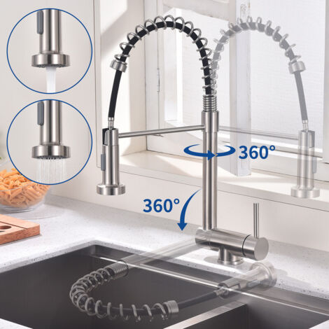 Miscelatore cucina 360° girevole, pieghevole 180° sotto finestra, rubinetto con due getti, acciaio inox 304 spazzolato, miscelatore lavabo e lavello
