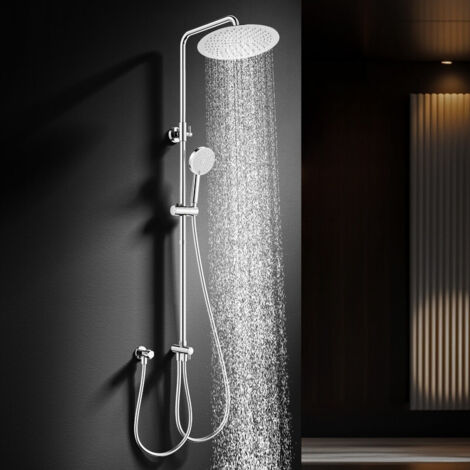 Colonna Doccia Senza Miscelatore con Soffione Tondo 300 mm in Acciaio Inox, Sistema Doccia Regolabile in Altezza, Doccetta 3 Getti, Set Doccia Completo per Bagno, Installazione Facile, Design Moderno