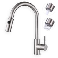 Rubinetto da cucina estraibile 360° girevole, miscelatore ad alta pressione con 2 getti, acciaio inossidabile spazzolato, moderno rubinetto lavello cucina