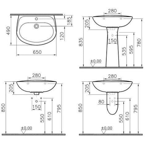 Waschtisch 65x49 cm weiß glänzend - Vitra Normus - Mit Halbsockel für Waschtisch
