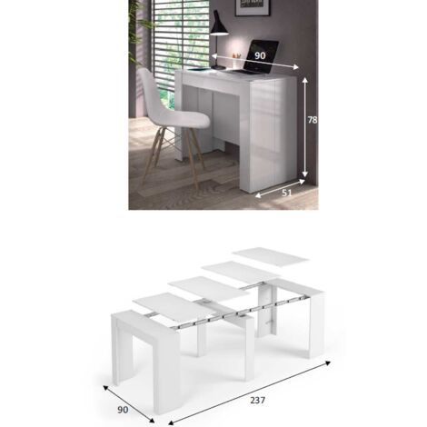 Multifunktionstisch ausziehbar von 51 bis 237 cm weiß glänzend - Ben