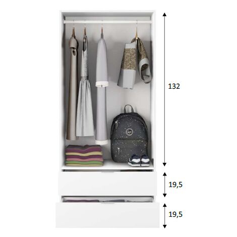 Kleiderschrank 81,5x180h mattweiß - Latina