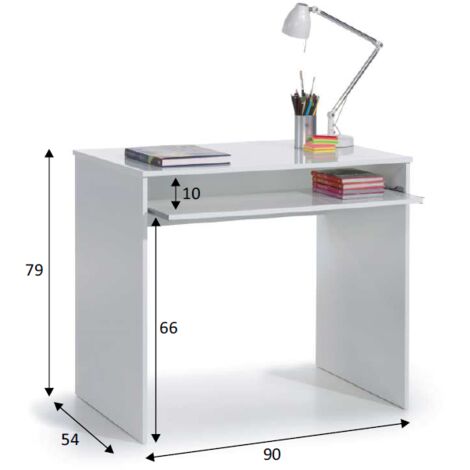 Schreibtisch 90x54 cm mattweiß mit ausziehbarer Ablage - Sion