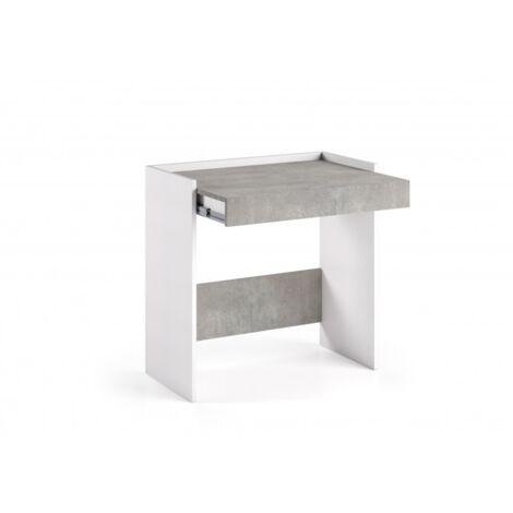 Schreibtisch 80x40 cm Esche weiß und Beton mit Schublade und Regal - Sombor