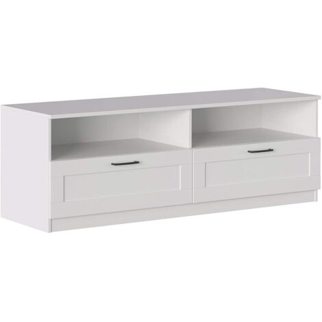 Wohnzimmer-TV-Ständer 160 cm mattweiß mit zwei Schubladen und zwei Fächern - Silvi (1/5)