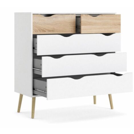 Kommode aus -Eiche und Mattweiß mit 5 Schubladen, 101 cm - Gladiolo