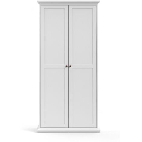 Kleiderschrank 96x200H cm Mattweiß mit zwei Türen | weiß