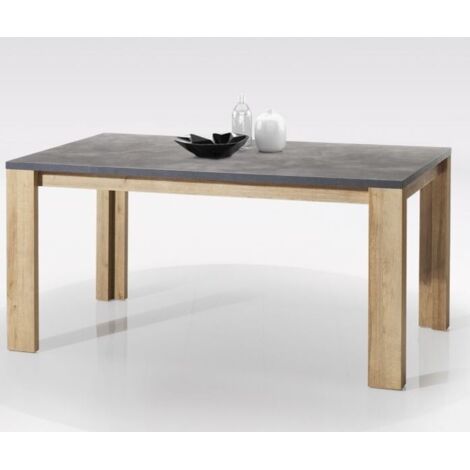 Tisch 160 x 90 cm grau mit Beinen aus Natureichenholz - Monza