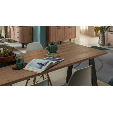 Tisch 200x90 cm Natureiche mit anthrazitgrau lackierten Metallbeinen - Sanremo