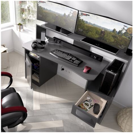 Gamer Schreibtisch 154x62x85 cm Graphit mit einer Tür und einer Schublade - Tokyo