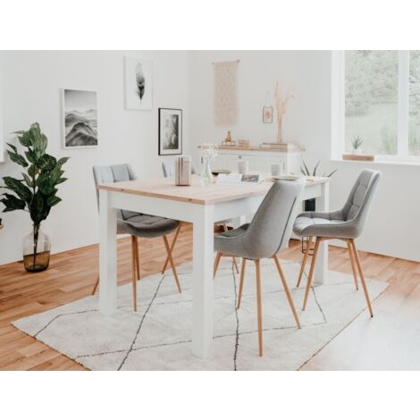 Ausziehbarer Tisch 160x90 cm, handgefertigt aus Eiche und Mattweiß - Mazzarino