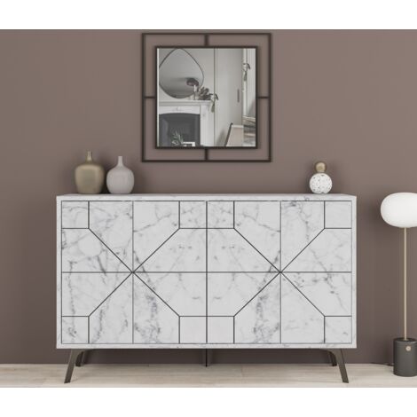 BTM Sideboard Schwarz-Gold - 150 Cm Kommode Mit 4 Türen Und Metallfüßen