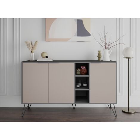 Sideboard 142x83 cm Anthrazit und Mokka mit drei Türen und drei Fächern - Budapest