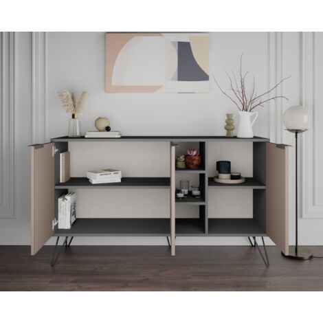 Sideboard 142x83 cm Anthrazit und Mokka mit drei Türen und drei Fächern - Budapest