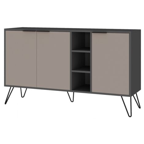 Sideboard 142x83 cm Anthrazit und Mokka mit drei Türen und drei Fächern - Budapest