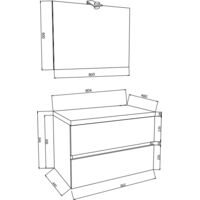 Hängender Badezimmerschrank 80 cm aus glänzend weißem Holz und Betonplatte mit Waschbecken und Spiegel – Civo - Con colonna specchio e lavabo rettangolare