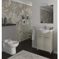 Badezimmer Badmöbel auf dem boden 65 cm Ambra aus Eiche Grau Holz mit  Waschtisch und Spiegel