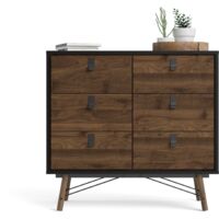 Kommode 102 x 95 h cm mattschwarz und Walnuss - Longarone