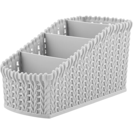 Multifunktionale Aufbewahrungsbox aus Rattan fürs Büro, Kosmetik-Organizer in Hellgrau (1/5)