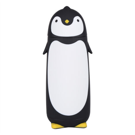 300-ml-Trinkflasche aus Glas mit Pinguinmotiv, tragbarer, isolierter Reisebecher, niedliches doppelwandiges Design, Schwarz (1/5)