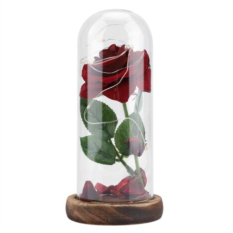 Ewige LED-Rose mit Glasdeckel und Holzsockel – Geschenkidee zum Valentinstag oder zur Hochzeit – Rot (1/5)
