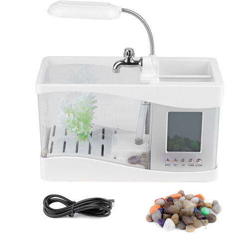 USB-aufladbares Aquarium mit Uhr und LED – Mini-Multifunktionsteich mit weißer Beleuchtung (1/5)