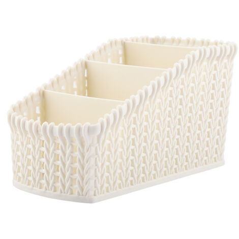 Multifunktionale Aufbewahrungsbox aus Rattan fürs Büro – Kosmetik-Organizer in Cremeweiß (1/5)