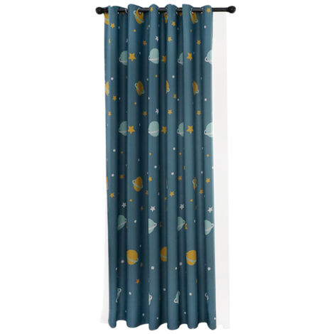 Verdunkelungsvorhänge aus Polyester mit blauem Planeten-Cartoon-Design für Schlafzimmer und Wohnzimmer (1 Stück)