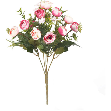Künstliche Kamelie, 5 Zweige, 13 Blüten, realistische Seide, pflegeleicht, dunkelrosa Kunstblumendekoration für Hochzeiten, Geburtstage und Partys (1/5)