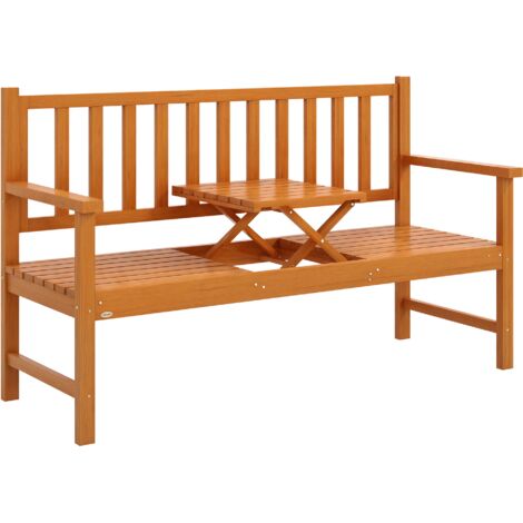 Gartenbank Holzbank Outdoor-Bank, ausklappbarer Tisch, wetterbeständig, Massivholz, 153 cm x 56 cm x 91 cm, Hellbraun (1/5)