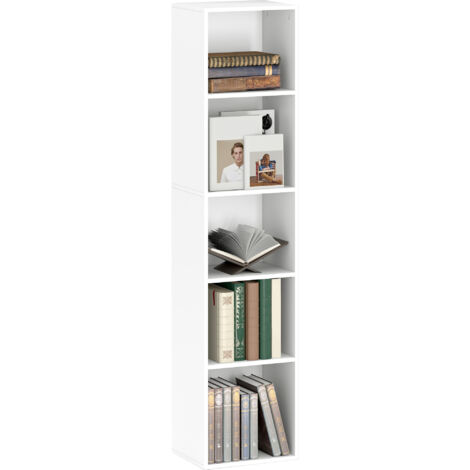 Bücherregal, 5 Fächer, verstellbare Regale, Holz, 30 x 24 x 133,5 cm, Weiß (1/5)