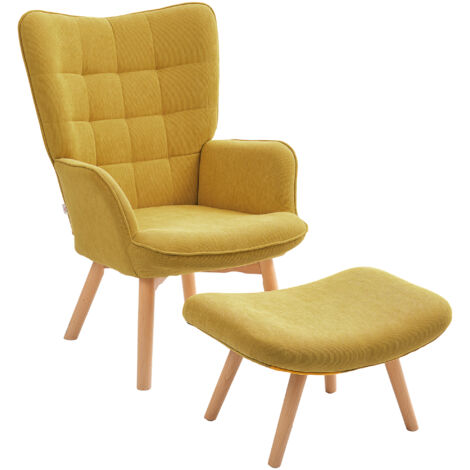Akzentsessel mit Hocker, Relaxsessel in Cord-Optik, Armlehnstuhl mit Holzbeinen, für Wohnzimmer, Orange (1/5)