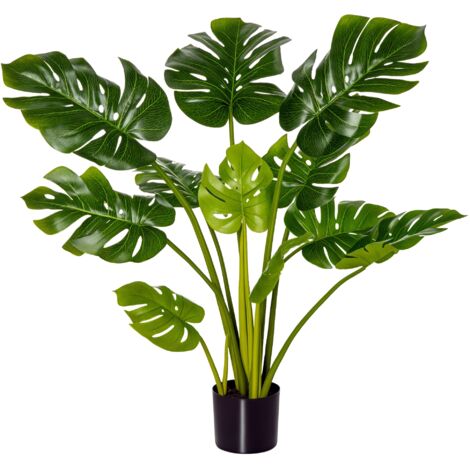 HOMCOM künstliche Pflanzen 110 cm künstlicher Monstera Kunstpflanzen im Topf Kunstbaum Zimmerpflanze Dekopflanze Büropflanze Kunststofftopf für drinnen und draußen (1/5)