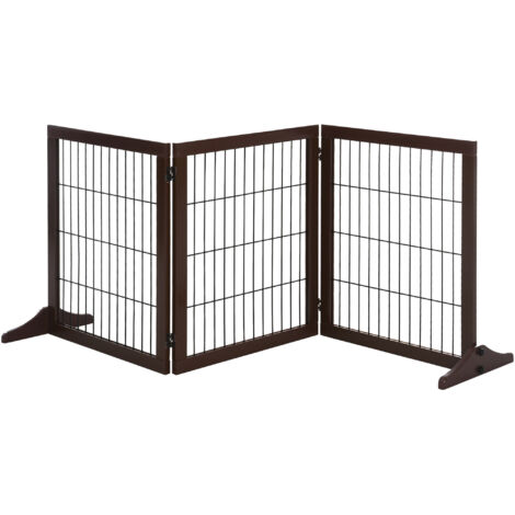 PawHut Absperrgitter Hund Freistehendes Schutzgitter mit Füßen 185 x 71 cm Holz Hundegitter Treppenschutzgitter Treppengitter Hundeabsperrgitter für Treppen, Türen, Küche, Flur, 3 Paneelen, Braun (1/5)