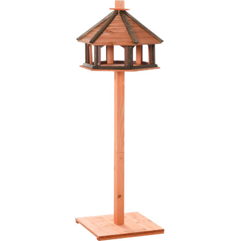 PawHut Vogelhaus mit Ständer wetterfestes Vogelfutterhaus mit wetterfestem Dach Futterhaus aus Holz für Wildvögel Ø52 x 130H cm Natur (1/5)