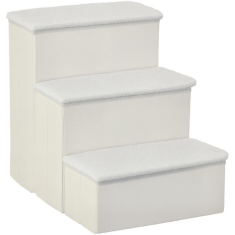 PawHut Hundetreppe 3 Stufen 48 cm Hoch Haustiertreppe für kleine und alte Tiere klappbar Katzentreppe Hunderampe Einstiegshilfe für Bett, Sofa, Couch und Auto Weiß (1/5)