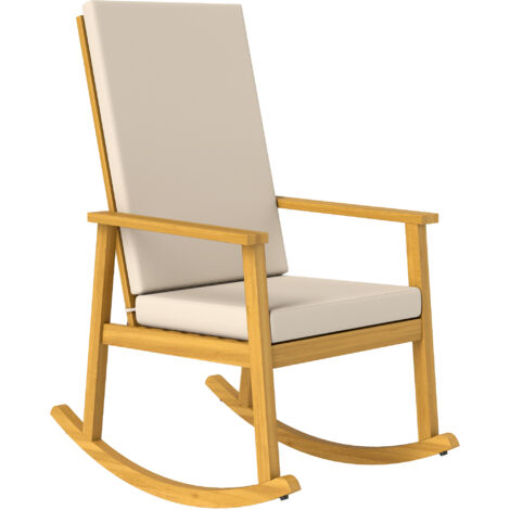 Schaukelstuhl aus Akazienholz Schaukelsessel mit hoher Rückenlehne Kissen bis 160 kg 60 x 89 x 107 cm Beige (1/5)