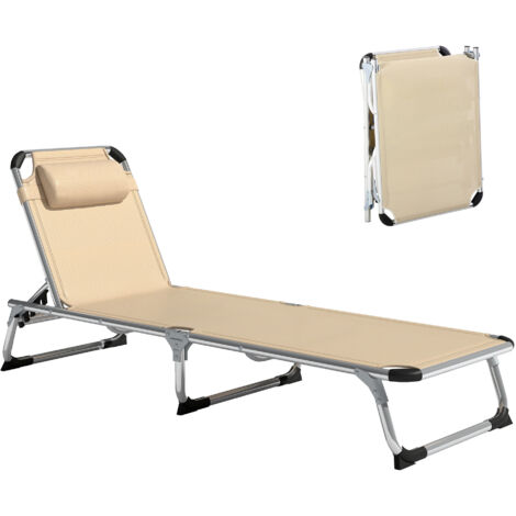 Outsunny Sonnenliege faltbar Gartenliege mit Kopfkissen ergonomisch Relaxliege mit 4-stufig verstellbaren Rückenlehne Alu bis 120 kg belastbar für Garten, Terrasse, Pool, , Strand,Beige (1/5)